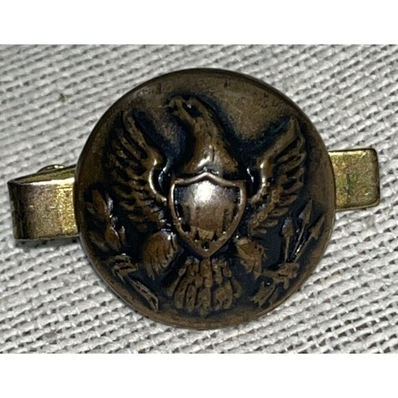 Eagle Waterbury Button Tie Bar Collar Clip Pin Raised Relief Vintage Militaria - Picture 3 of 7